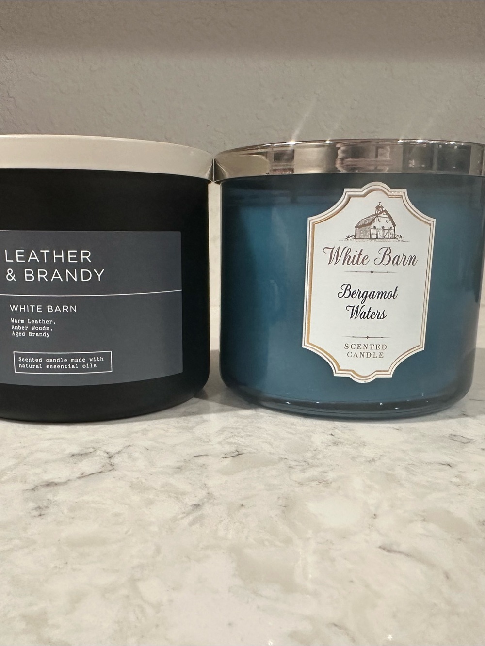 White Barn Leather & Brandy and Bergamot Waters Candles